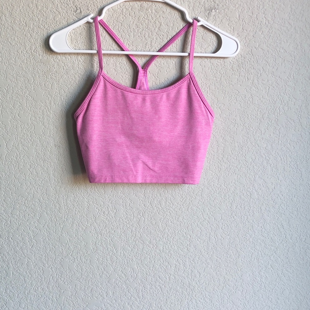 Aerie The Hugger Recharge Sports Bra Longline Pink Heather XS Crop Top Racerback